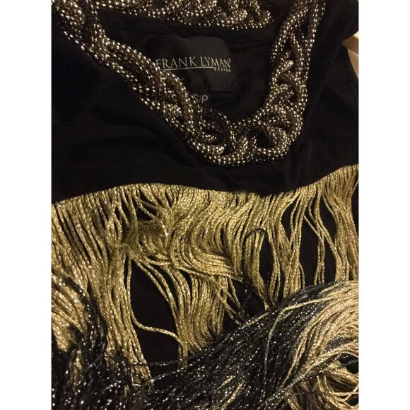 Frank Lyman Black & Gold Ombré Fringe Mini Cocktail Dress - Size S - Picture 7 of 8